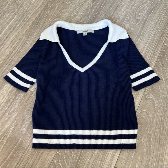 Vintage Navy and White Knit Polo Small - Picture 3 of 3